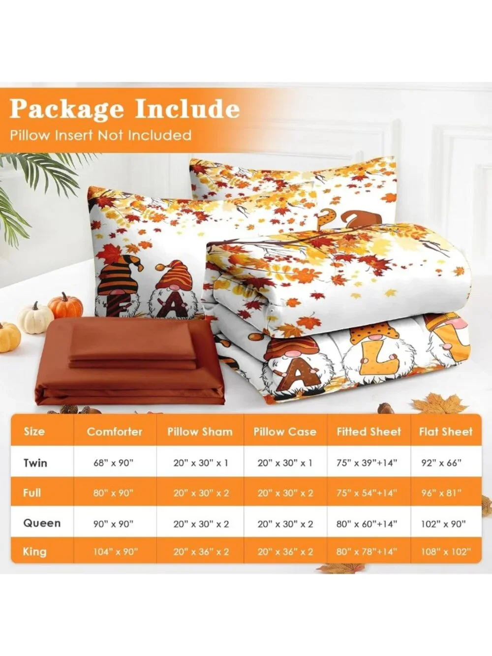 Cozy 7-Piece King Fall Comforter Set with Sheets - Vibrant Orange Bedding